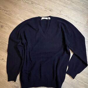 Size M Cashmere Men's Navy Blue V-Neck Sweater